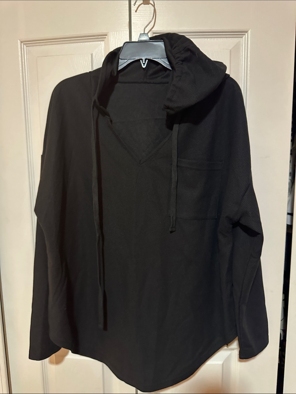 Men's V-Neck Hooded Sweater - Black